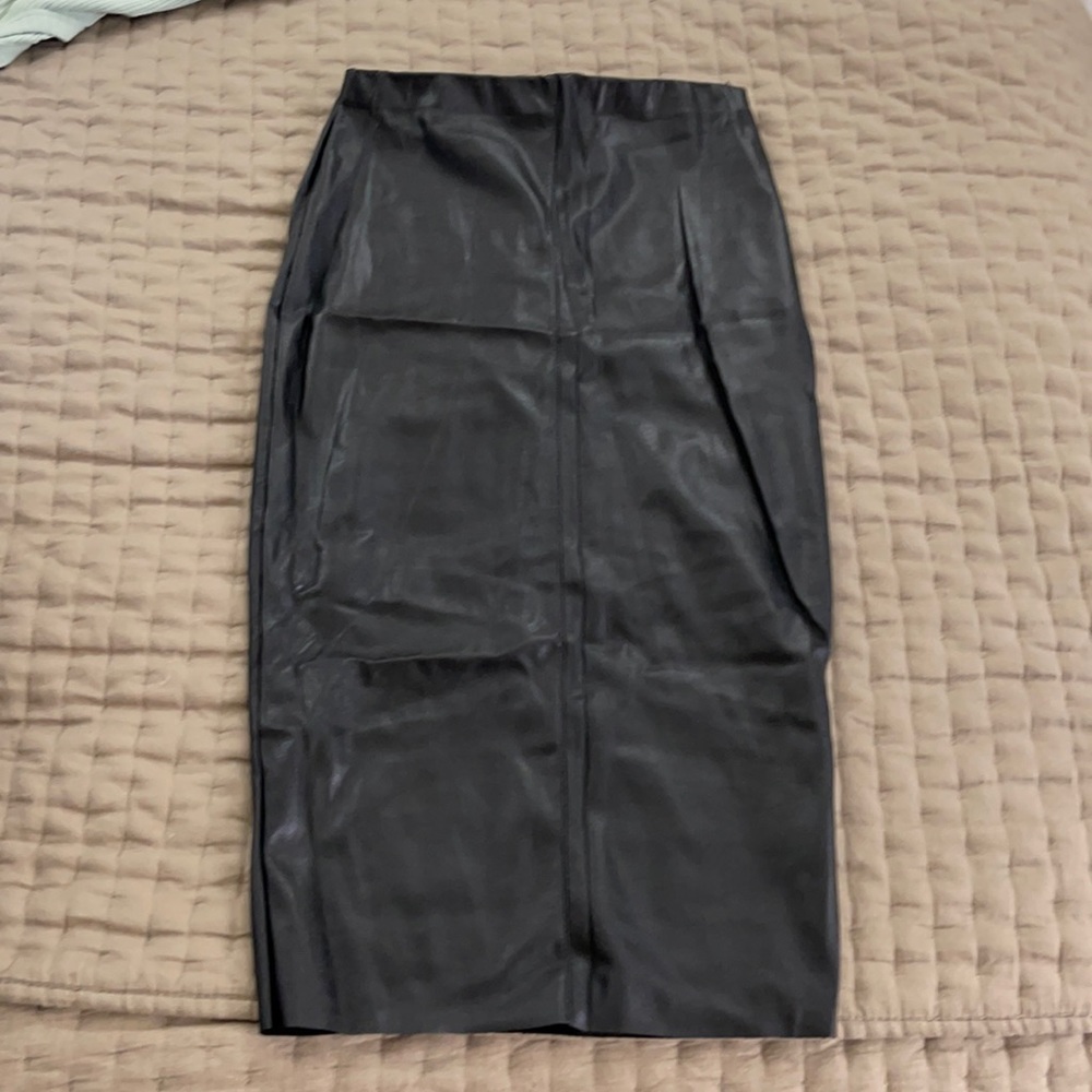 Faux leather midi shirt calf length